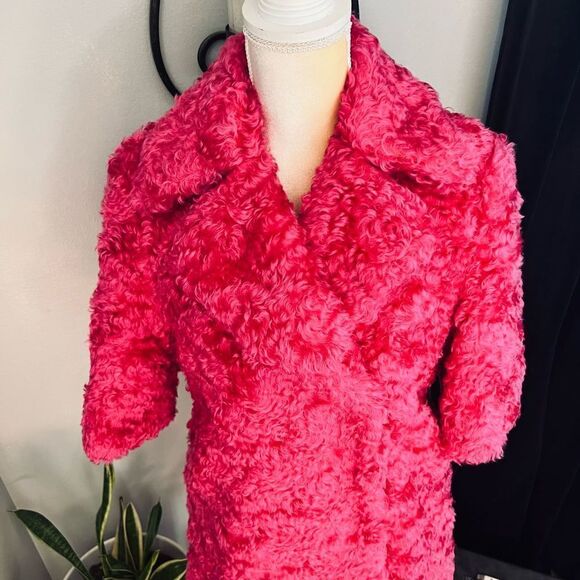 MOSCHINO COUTURE Long Faux Teddy Fur Jacket, Italian, FUCHSIA, Size 4, NWT - Picture 11 of 13